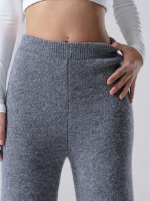 LYSMO 女士纯色松紧腰直筒宽松休闲针织裤 - 灰色 - 查看 5