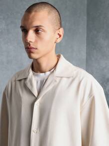 SUMWON Luxury Resort Wear Boxy Fit Revere Collar Short Sleeve Button Down Shirt Set With Matching Shorts Summer Beach Vacation Lounge Wear Casual Two-Piece Coordinated Outfit - Apricot - View 6