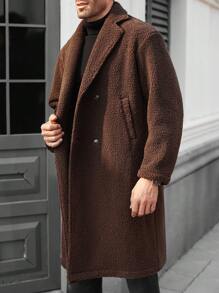 Manfinity Homme Men's Plain Fleece Casual Jacket For Autumn/Winter - Coffee Brown - View 2