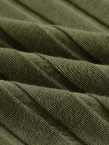 Tseoso Simple Ribbed Elastic Skirt, Casual & Fashionable For Everyday Wear - Army Green - View 4