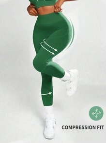 Gameset SHEIN Sport Women Solid Color High Waist Simple Slim Fit Casual Sports Leggings