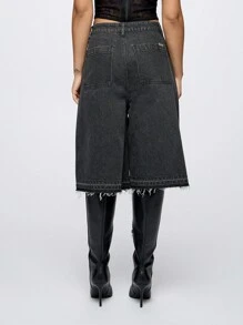 SUMWON WOMEN Rave Embellished Wide Leg Denim Jorts - Black - View 2
