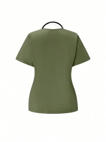 TaskEZ 手术服套装：短袖上衣和裤子，简约时尚休闲日常穿着 - 軍綠色 - 查看 3