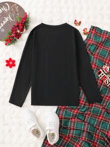 SHEIN 女童青少年圆领字母与主题印花长袖运动衫，秋冬季，家庭配套服装（4 件单独出售）