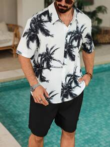 ResortEase 2pcs Men Short Sleeve Top And Shorts Set, Casual Minimalist Daily Wear