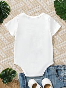 SHEIN Body neonata bianco, casual, minimalista, comodo, con stampa di cartoni animati a maniche corte - Bianco - Visualizzare 2