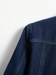 Manfinity Hypemode Men's Casual Fleece Denim Jacket For Autumn/Winter - Dark Wash - View 6