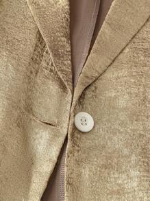 SHEIN Clasi 大码女式优雅金箔印花薄款长袖夹克，派对风格，夏季 - 金色 - 查看 4