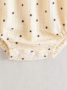 Souflis Souflis Mono de bebé de verano con estampado de lunares negros, perlas negras y mariposa, diseño simple y lindo - Blanco - Ver 6