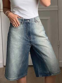 DAZY Distressed & Faded Women's 5-Inch Inseam Denim Shorts With Pockets,Fall Clothes - Blue - View 3