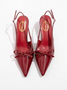 Dola Lovely Papuci cu toc înalt pentru femeie, roșu de vin, cu fundă, cu design cu cureaua pentru spate, Ziua Îndrăgostiților