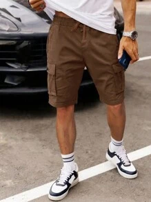 Manfinity EMRG Pantalones cortos tipo cargo para hombres con cintura con cordón y bolsillo de volteo, corte holgado