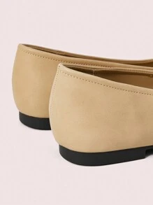 CUCCOO DOLLMOD Women's Solid Color Minimalist Square Toe Flat Vintage Style Casual Shoes - Apricot - View 8