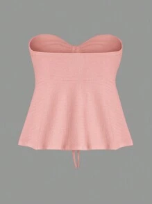 Sweetina Ladies' Solid Color Strapless Top With Drawstring - Pink - View 7