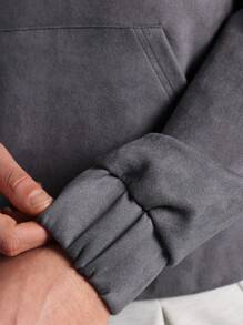 SUMWON Suedette Streetwear Pullover Hoodie With Drawstring Kangaroo Pocket Autumn Winter Casual Athletic Wear Loungewear Everyday Basic Essential - Dark Grey - View 5