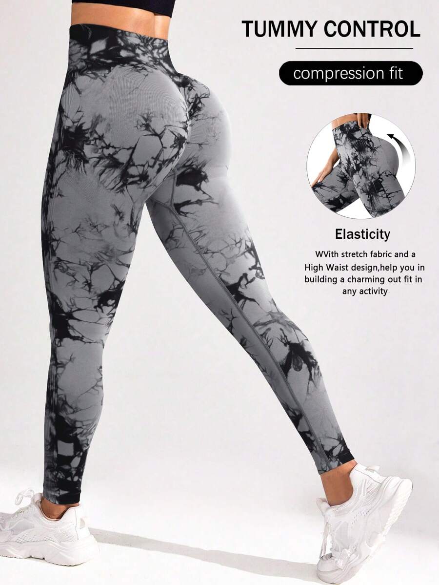 Core Rhythm Leggings de yoga de cintura alta casuales y de fitness con efecto tie-dye para mujer - Multicolor - Ver 1