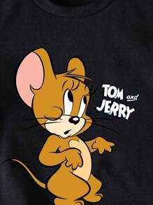 TOM & JERRY X SHEIN Young Girl Casual Cartoon Jerry Print Short Sleeve T-Shirt For Summer