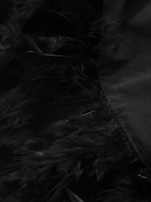 DAZY Summer New Elegant Faux Fur Paneled Women T-Shirt - Black - View 8