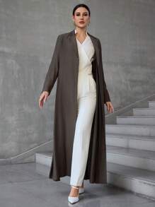 Al Najma 女士朴素休闲长袍，带领，优雅现代长袍，长袍 - 墨綠色 - 查看 6