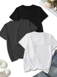 INAWLY 3pcs Set: Spring/Summer Women Faith Pattern & Universe Graphic Fitted Casual Round Neck Short Sleeve T-Shirt - Multicolor - View 2