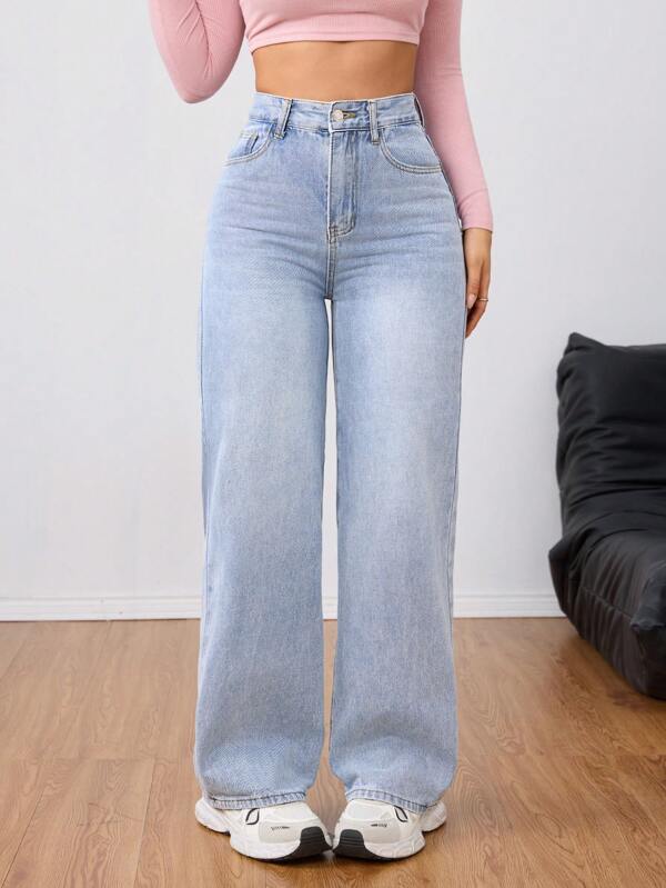 Jeanoix Warm Denim Women's Simple Front Button Multi-Pocket Casual Denim Pants, Everyday Wear Thickened Denim