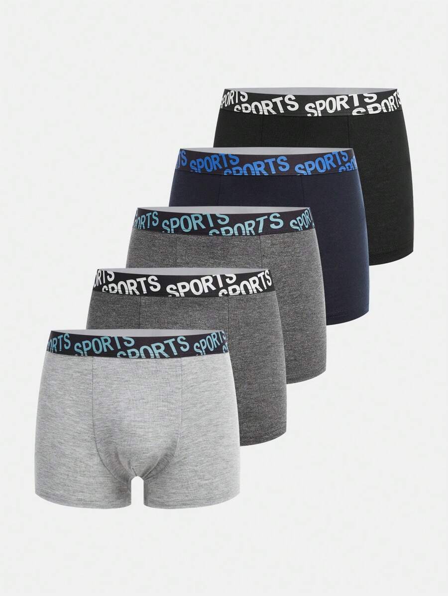 5-Pack Tween Boys' Colorblock Letter Elastic Waist Boxer Briefs, Casual Sportswear