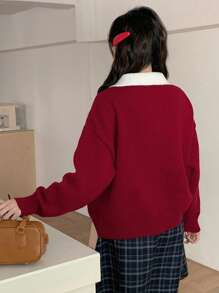 DAZY Women's Round Neck Loose Fit Bow Design Knitted Sweater Fall,Winter - Red - View 5