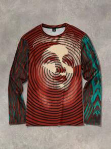 Manfinity EMRG Manfinity EMRG Men's Figure Print Striped Crew Neck Long Sleeve Casual T-Shirt,Graphic Men T-Shirt,Oversized T-Shirt,Boyfriend Gifts