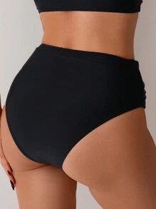 Summer Casual Elegant Sexy Versatile Solid Color High Waist Criss-Cross Twist Women Bikini Bottom Swim Bottoms - Black - View 3