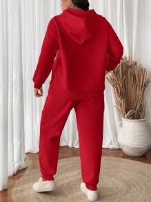 SHEIN VCAY Plus Size Women Solid Color Drop Shoulder Long Sleeve Drawstring Hoodie & Sweatpants Casual Suit