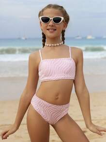 SHEIN 2pcs/Set Tween Girl Fashion Pink Bikini Swimwear Set, Suitable For Beach, Swimming, Travel In Summer - Pink - View 6