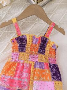 SHEIN Mono de una pieza sin mangas con estampado lindo para bebés niñas, informal y cómodo para exteriores y vacaciones, verano - Multicolor - Ver 5