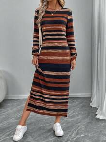 EMERY ROSE Lange, eenvoudige, casual damesjurk, mode en dagelijkse kleding - Bruin - Bekijken 3