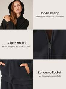 GLOWMODE Everyday Fleece Regular Zippered Long-Sleeve Hoodie Sweatshirt Jacket With Kangaroo Pocket Daily Casual Fall Winter - Black - View 3