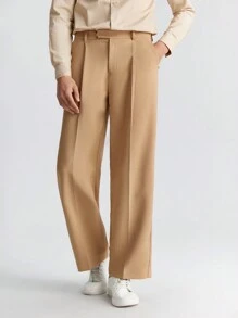 Ontre Men's Solid Color Pocket Pleated Straight-Leg Suit Pants, Fashionable & Versatile For Dates, Holidays, New Year Parties, Daily Business Commute, Spring - Khaki - View 1