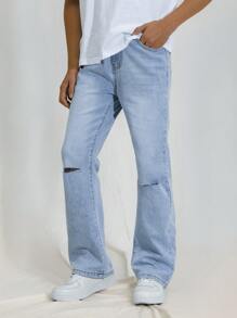 Denimly Tween Boy Casual Urban Street Daily Straight Jeans, With Elastic Waist , Classic Five Pockets, Ripped Details.