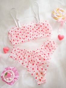 PetitDoll 2pcs/Set Valentine's Day Cute Mesh Heart Sexy Lingerie Set, Kawaii - Baby Pink - View 2