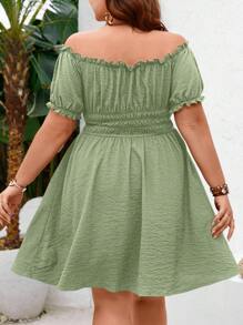 SHEIN VCAY One Line Shoulder Ruffles Waisted Summer Beach Women Maxi Dress - Mint Green - View 2