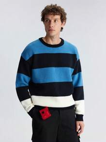 Maija 男士 2025 春季新款拼色条纹针织毛衣，简约时尚宽松长袖设计，百搭休闲日常穿着 - 彩色 - 查看 3