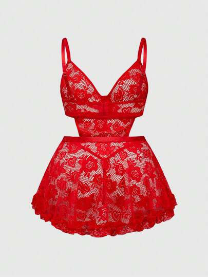 Conjunto de vestido de encaje talla grande para el Día de San Valentín