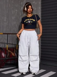 SHEIN ICON Multi-Pocket White Cargo Jeans - White - View 3