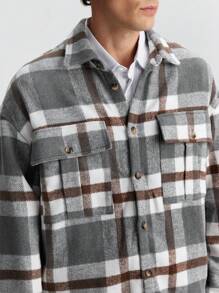 Ontre 男士春季新款纽扣前格子长袖口袋休闲衬衫，时尚百搭，适合约会、节日、新年派对、日常、度假、通勤