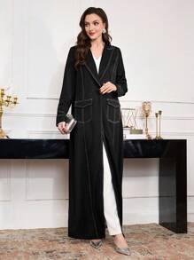 Al Najma Women's Fashionable Abaya With Collar And Visible Seam, Modest Robe - Black - View 5