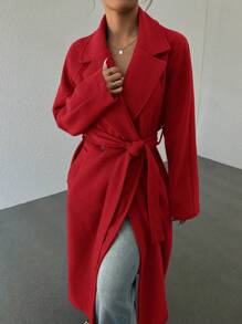 LYSMO Áo khoác nữ trơn tối giản thường ngày - Màu Đỏ Sâu - Xem 5