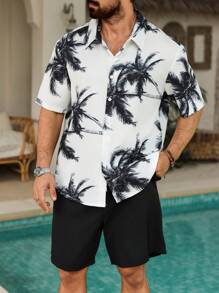 ResortEase 2pcs Men Short Sleeve Top And Shorts Set, Casual Minimalist Daily Wear