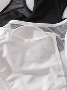 2 件装棉质青少年女童运动吊带背心日常穿着，黑色和白色 - 黑與白 - 查看 5