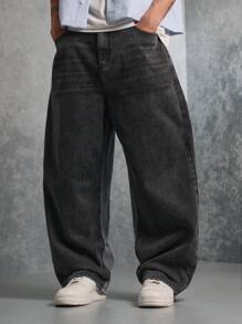 SUMWON 优质滑板版型阔腿牛仔裤，宽松牛仔裤，舒适的街头时尚，非常适合都市休闲风格 - 彩色 - 查看 3