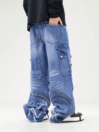 Street Life Jeans amples cargo à poches larges et décontractés polyvalents pour hommes