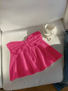 Sweetina Lindo Top De Bandeu De Cordón Para Vacaciones De Señora - Rosa Fucsia - Ver 3