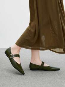 CUCCOO BIZCHIC Dunkelgrüne Mode-Spitzschuh-Damenflatschuhe